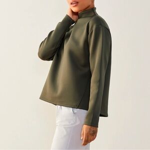 Aday Like A Boss Pullover Top Size XL Mock Neck Scuba Fabric Moss Green